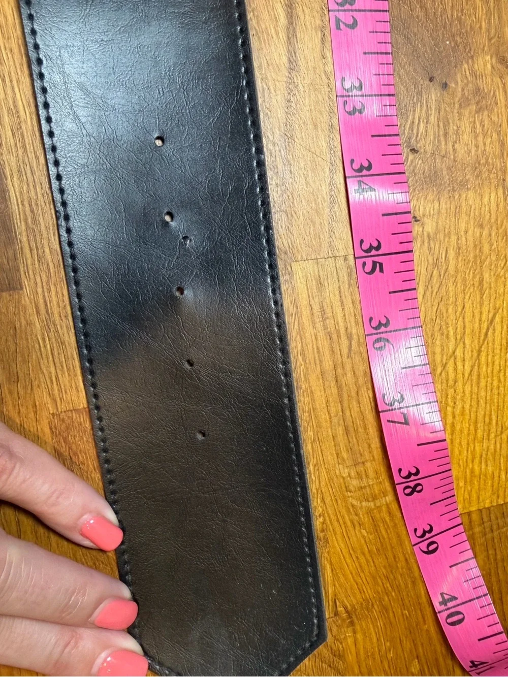 Vintage 1980s Wide Black Leather Contour Belt Made in USA Size 13 (049)